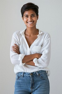 Confident woman in casual attire