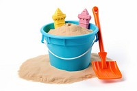 Colorful beach toys in sand