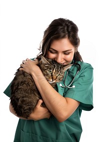 Veterinarian hugging a cat