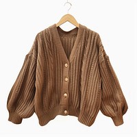 Cozy brown knit cardigan sweater