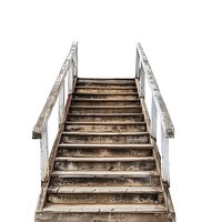 Rustic wooden staircase isolated white