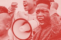 Children protesting with megaphone