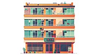 Colorful urban apartment building illustration