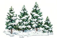 Snow-covered evergreen trees illustration