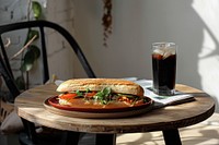 Delicious sandwich and iced coffee