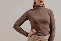 Turtleneck shirt mockup, women’s fashion psd