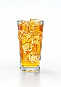 A glass of orange soda with ice cosmetics beverage alcohol.