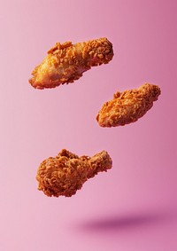 Crispy fried chicken pieces floating