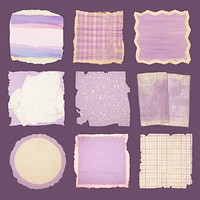 Vintage purple ripped paper element set