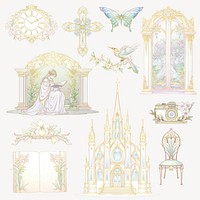 Alphonse Mucha wedding illustration element set