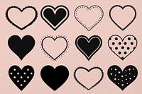 Black heart icons design element set