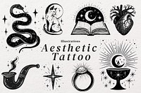 Aesthetic tattoo design element set