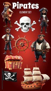 3D pirate design element set