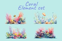 Watercolor coral  design element set