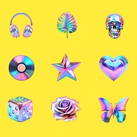 3D iridescent icon design element set