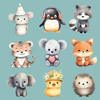 Cute animal character illustration element set