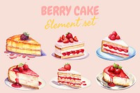 Watercolor berry cake design element set