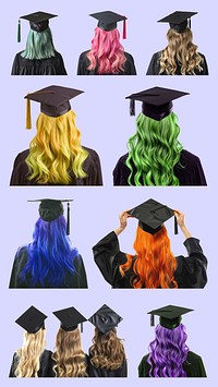 Coloured hair graduate female student element set