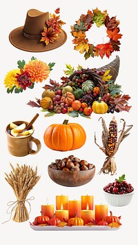 Thanksgiving food and drink element set