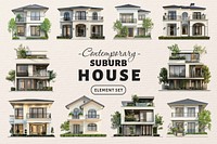 Contemporary suburb house design element set