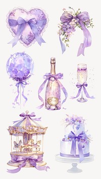 Watercolor purple coquette design element set