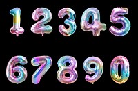 Iridescent number balloon design element set