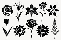 Black outline flower design element set