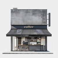 Modern minimalist coffee shop exterior