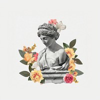 Classical statue with vibrant flowers