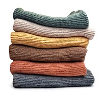 Colorful stacked knitted sweaters