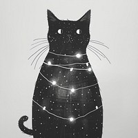 Cat wrapped in fairy lights