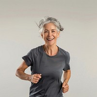 Senior woman running person smile photo.