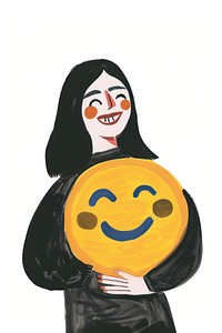 Happy woman holding smiley