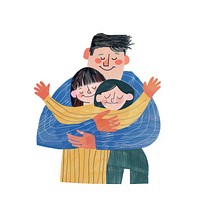 Family embracing in colorful illustration