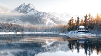 Serene winter mountain lake