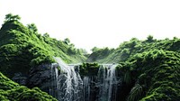 Lush green hills waterfall scenery