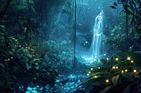 Enchanted forest waterfall scene