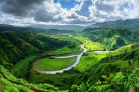 Lush valley with winding river