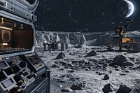 Futuristic lunar base exploration scene