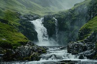 Serene waterfall amidst lush greenery