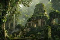 Ancient jungle temple ruins illustration