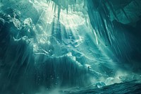 Mystical icy cavern underwater adventure