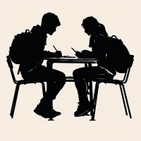 Students studying together silhouette