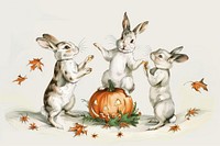 Rabbits celebrate Halloween joyfully.