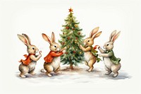 Rabbits decorating Christmas tree