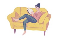 Woman reading on yellow sofa