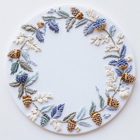 Embroidered floral wreath art