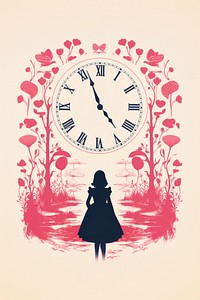 Whimsical clock, girl silhouette, fantasy