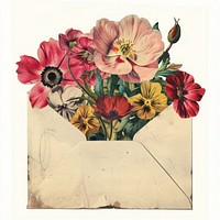 The envelop with colorful vintage flowers collage painting envelope.