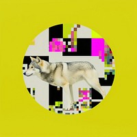 Collage art of animal and cmyk print marks canine mammal coyote.